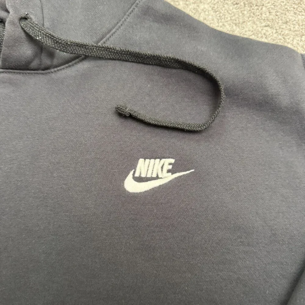 Nike Fleece Pullover Hoodie Sweatshirt Mens Medium Black Swoosh Logo Activewear
